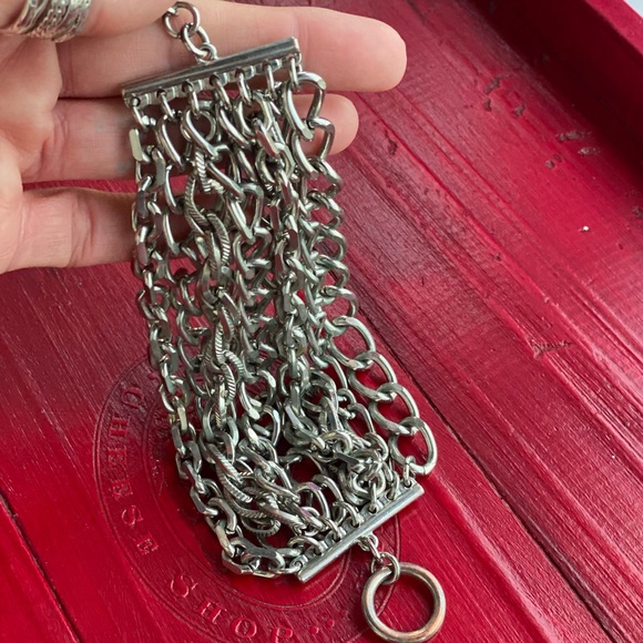 Silver Chain Cuff Bracelet with Toggle Closure - Picture 2 of 7